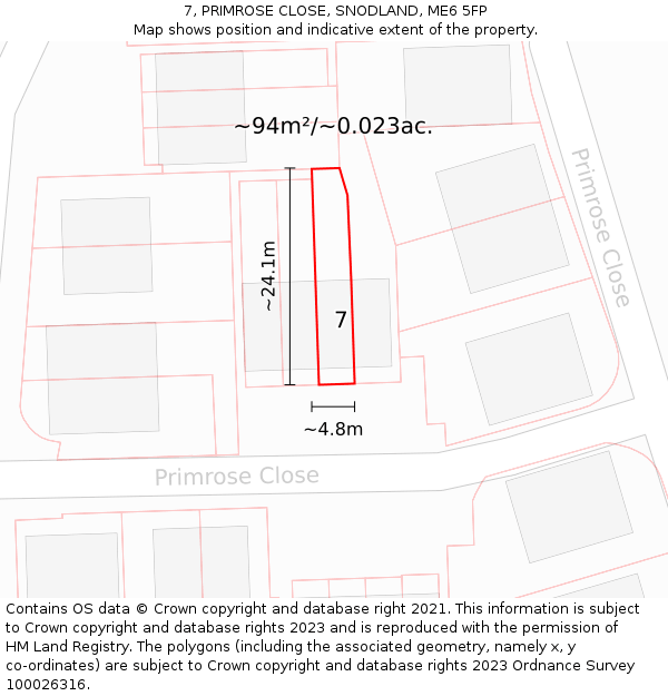 7, PRIMROSE CLOSE, SNODLAND, ME6 5FP: Plot and title map