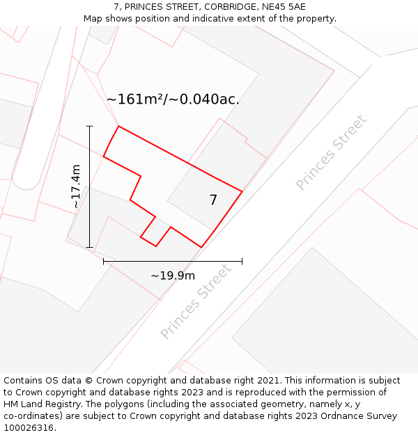 7, PRINCES STREET, CORBRIDGE, NE45 5AE: Plot and title map
