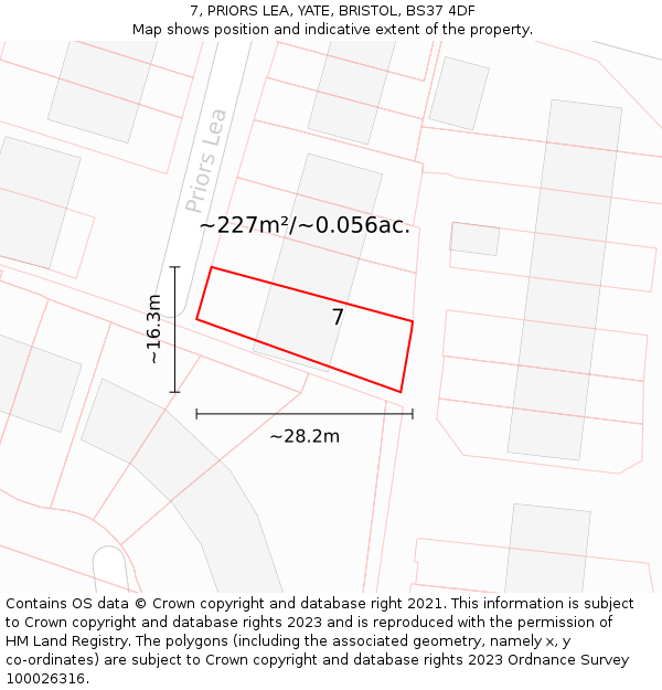 7, PRIORS LEA, YATE, BRISTOL, BS37 4DF: Plot and title map