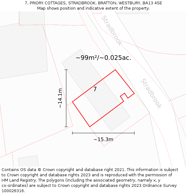 7, PRIORY COTTAGES, STRADBROOK, BRATTON, WESTBURY, BA13 4SE: Plot and title map