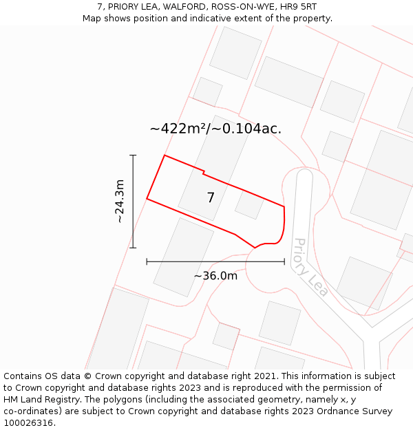 7, PRIORY LEA, WALFORD, ROSS-ON-WYE, HR9 5RT: Plot and title map