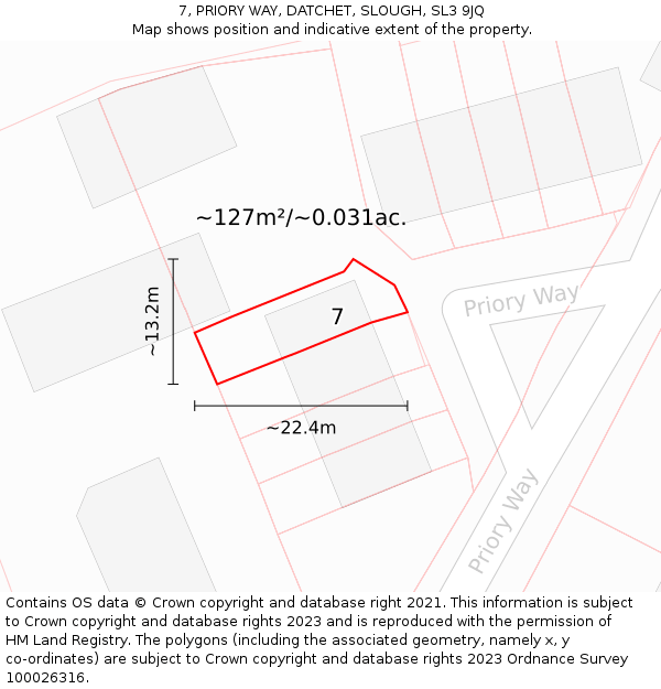 7, PRIORY WAY, DATCHET, SLOUGH, SL3 9JQ: Plot and title map