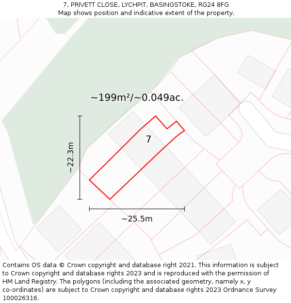 7, PRIVETT CLOSE, LYCHPIT, BASINGSTOKE, RG24 8FG: Plot and title map