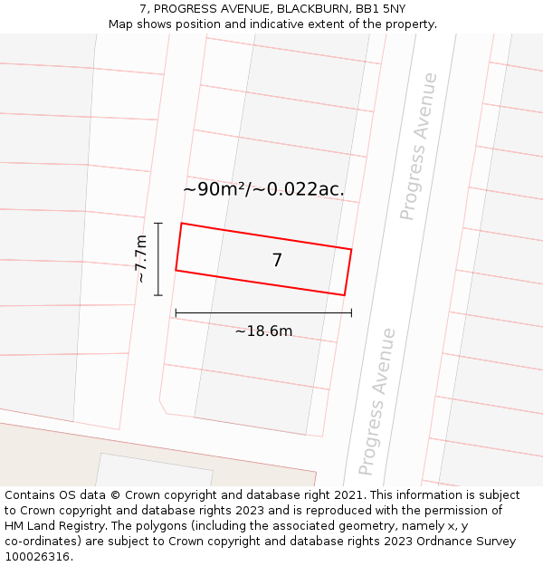 7, PROGRESS AVENUE, BLACKBURN, BB1 5NY: Plot and title map