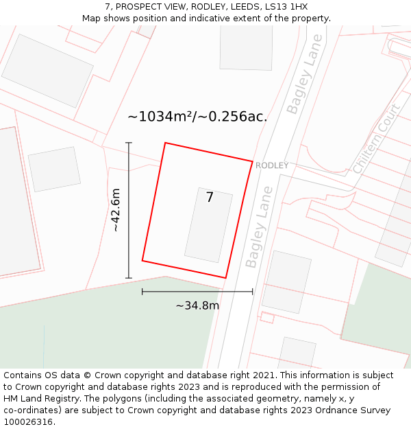 7, PROSPECT VIEW, RODLEY, LEEDS, LS13 1HX: Plot and title map