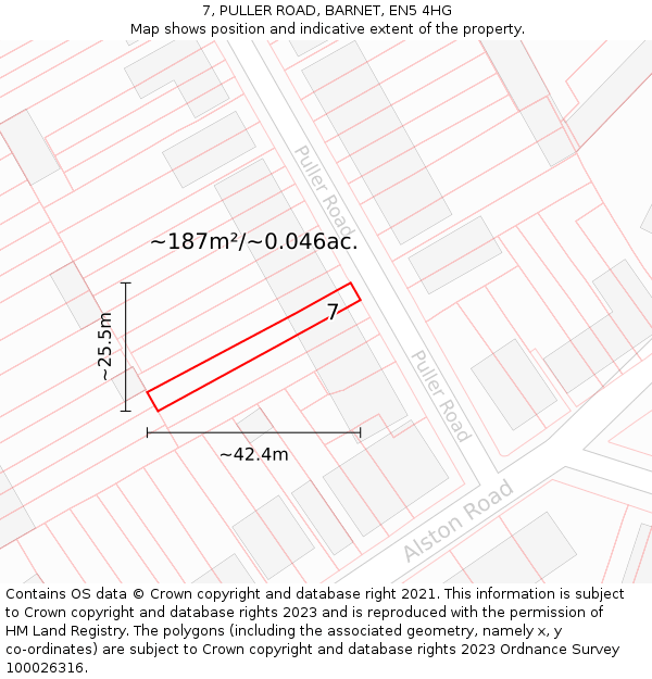 7, PULLER ROAD, BARNET, EN5 4HG: Plot and title map