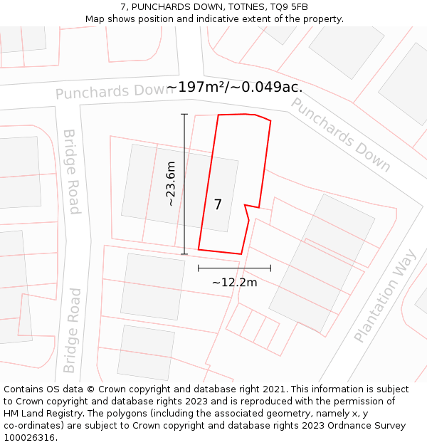 7, PUNCHARDS DOWN, TOTNES, TQ9 5FB: Plot and title map