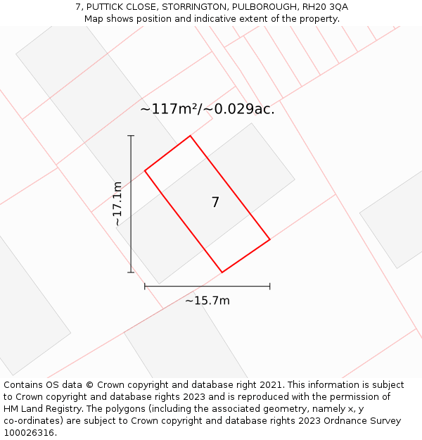 7, PUTTICK CLOSE, STORRINGTON, PULBOROUGH, RH20 3QA: Plot and title map