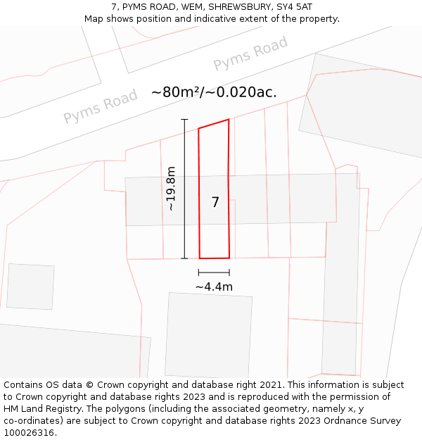 7, PYMS ROAD, WEM, SHREWSBURY, SY4 5AT: Plot and title map