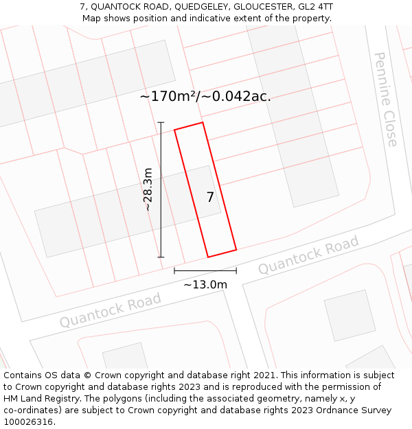 7, QUANTOCK ROAD, QUEDGELEY, GLOUCESTER, GL2 4TT: Plot and title map