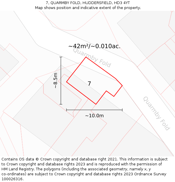 7, QUARMBY FOLD, HUDDERSFIELD, HD3 4YT: Plot and title map
