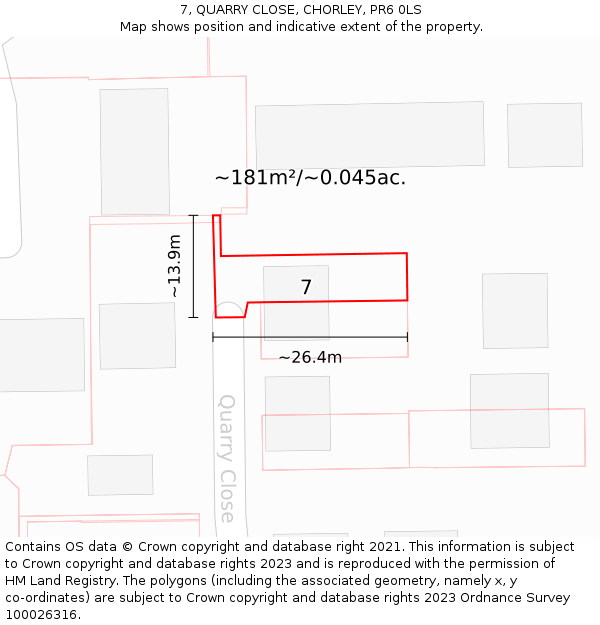 7, QUARRY CLOSE, CHORLEY, PR6 0LS: Plot and title map