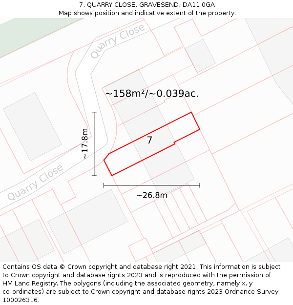 7, QUARRY CLOSE, GRAVESEND, DA11 0GA: Plot and title map