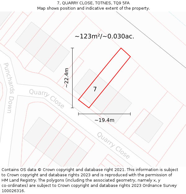 7, QUARRY CLOSE, TOTNES, TQ9 5FA: Plot and title map
