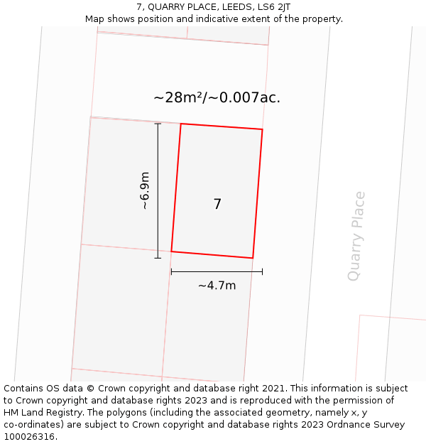 7, QUARRY PLACE, LEEDS, LS6 2JT: Plot and title map