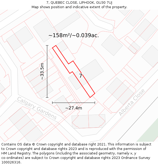 7, QUEBEC CLOSE, LIPHOOK, GU30 7UJ: Plot and title map