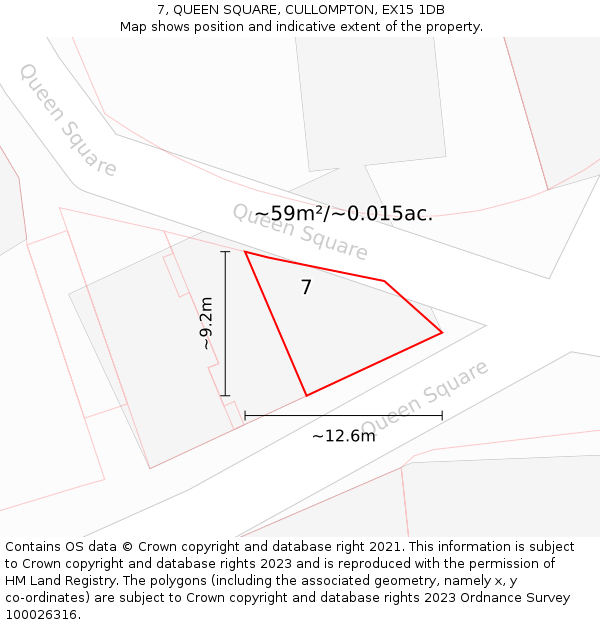 7, QUEEN SQUARE, CULLOMPTON, EX15 1DB: Plot and title map