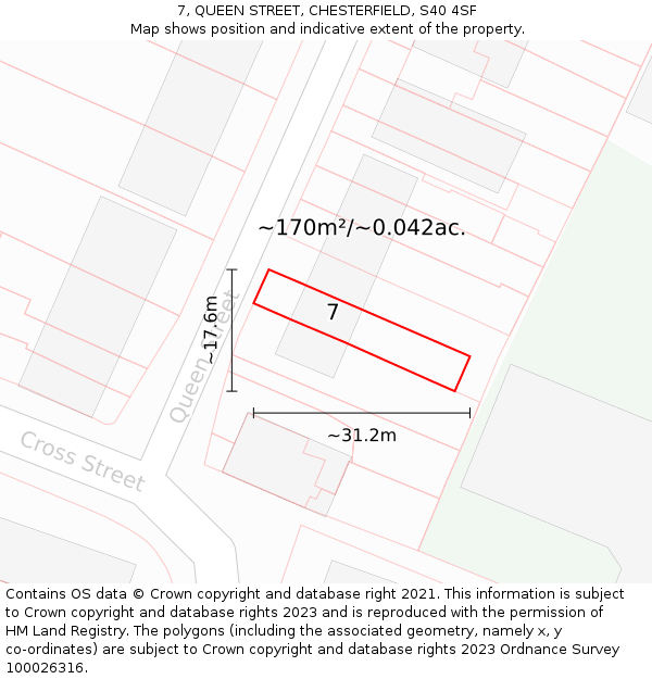 7, QUEEN STREET, CHESTERFIELD, S40 4SF: Plot and title map