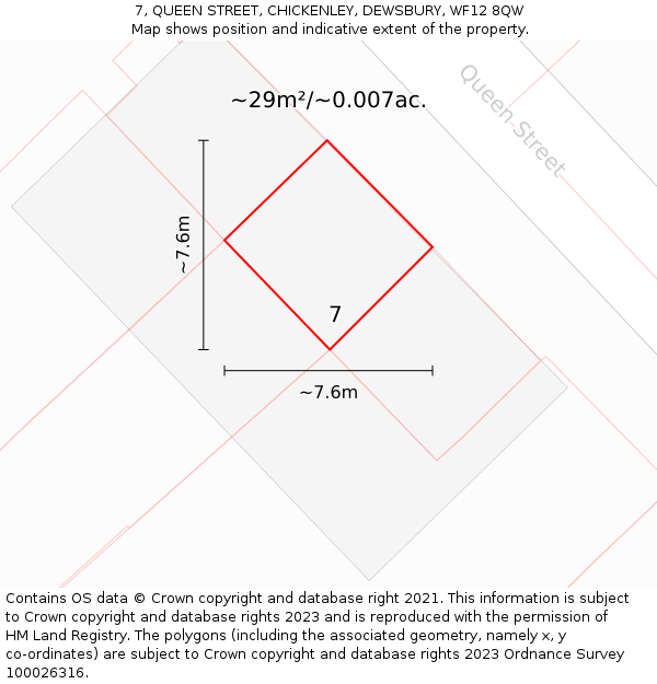7, QUEEN STREET, CHICKENLEY, DEWSBURY, WF12 8QW: Plot and title map