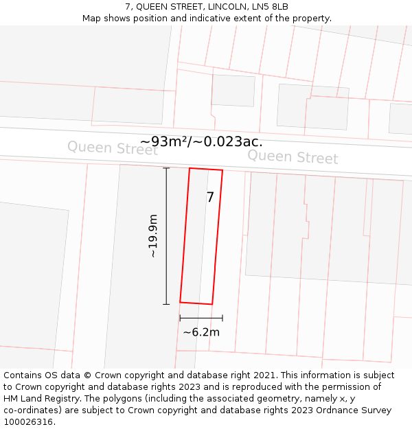 7, QUEEN STREET, LINCOLN, LN5 8LB: Plot and title map