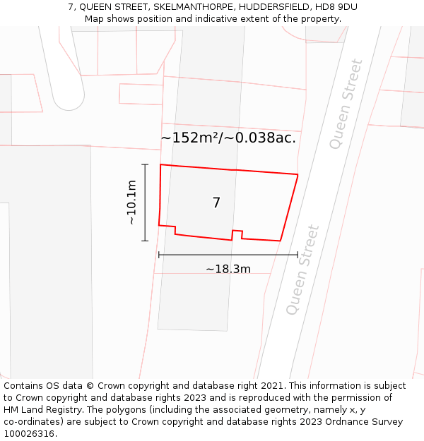 7, QUEEN STREET, SKELMANTHORPE, HUDDERSFIELD, HD8 9DU: Plot and title map