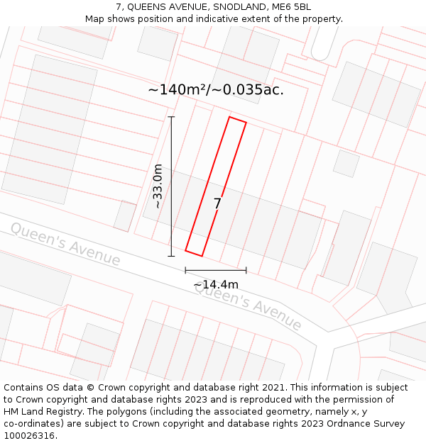 7, QUEENS AVENUE, SNODLAND, ME6 5BL: Plot and title map