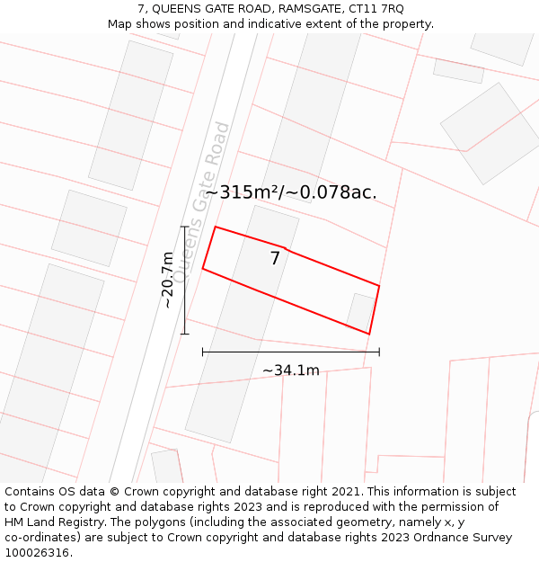 7, QUEENS GATE ROAD, RAMSGATE, CT11 7RQ: Plot and title map
