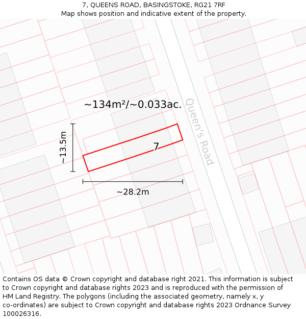 7, QUEENS ROAD, BASINGSTOKE, RG21 7RF: Plot and title map