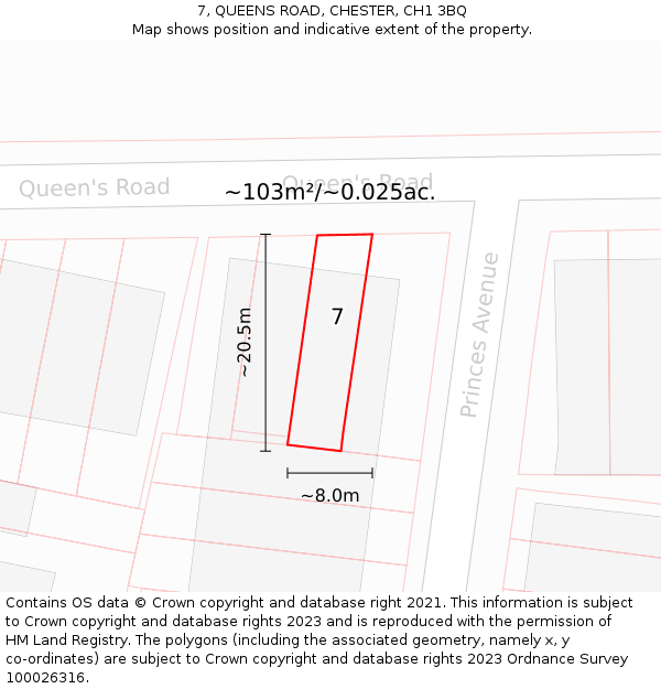 7, QUEENS ROAD, CHESTER, CH1 3BQ: Plot and title map