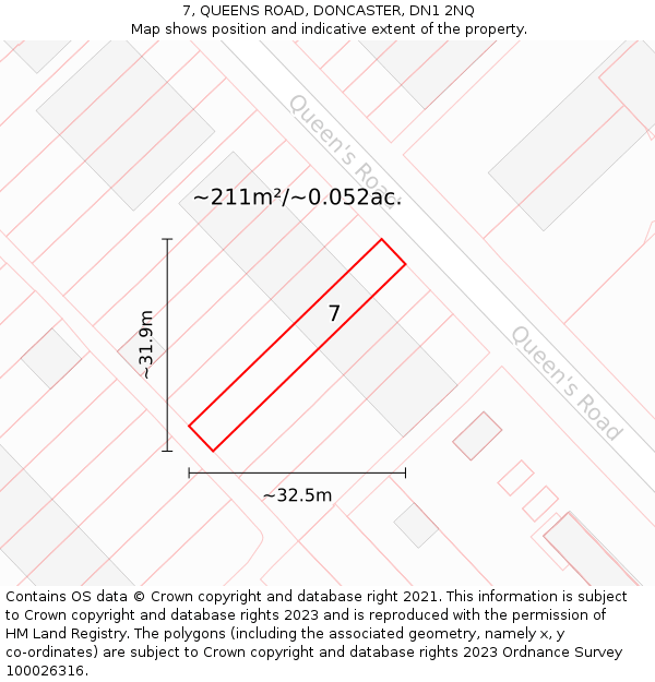 7, QUEENS ROAD, DONCASTER, DN1 2NQ: Plot and title map