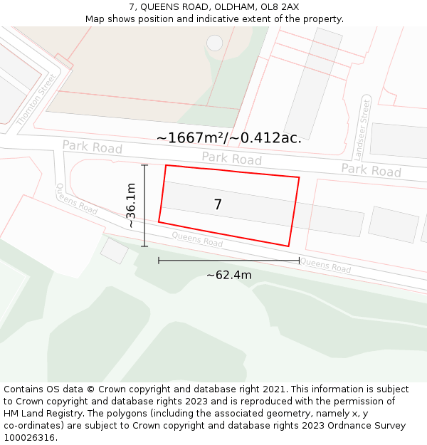 7, QUEENS ROAD, OLDHAM, OL8 2AX: Plot and title map