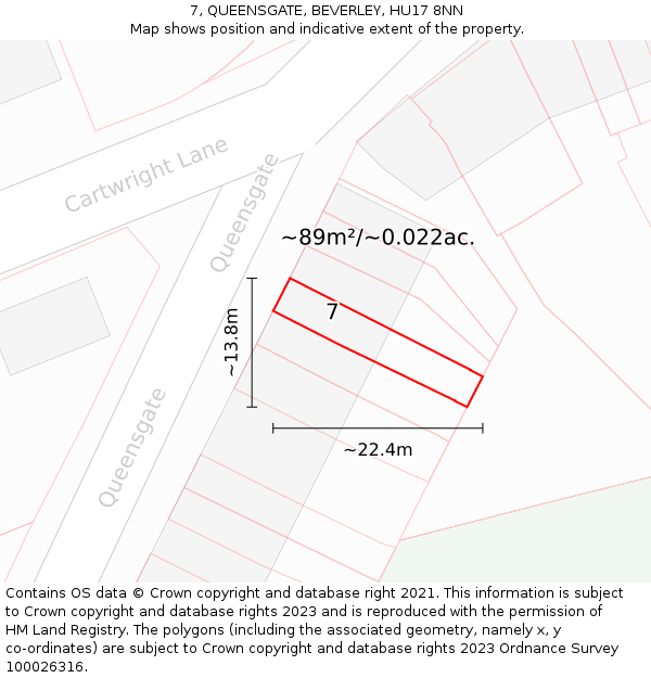 7, QUEENSGATE, BEVERLEY, HU17 8NN: Plot and title map