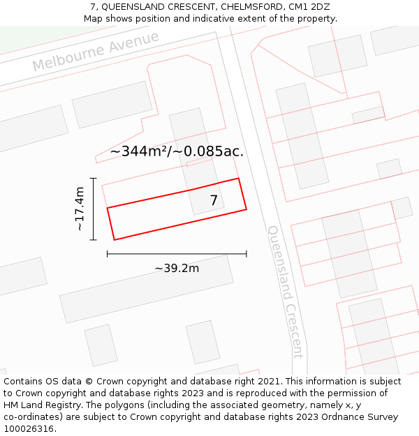 7, QUEENSLAND CRESCENT, CHELMSFORD, CM1 2DZ: Plot and title map