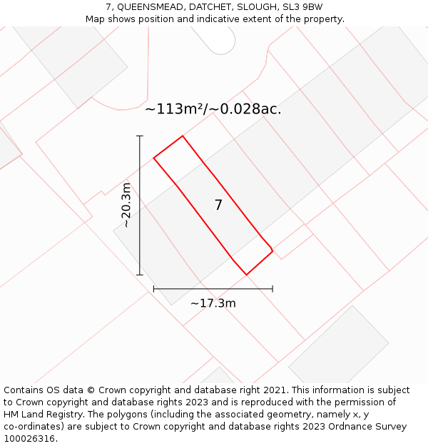 7, QUEENSMEAD, DATCHET, SLOUGH, SL3 9BW: Plot and title map
