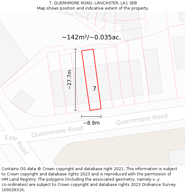 7, QUERNMORE ROAD, LANCASTER, LA1 3EB: Plot and title map