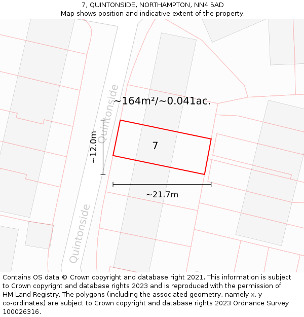 7, QUINTONSIDE, NORTHAMPTON, NN4 5AD: Plot and title map