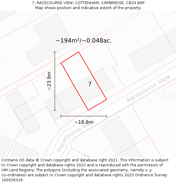 7, RACECOURSE VIEW, COTTENHAM, CAMBRIDGE, CB24 8AP: Plot and title map