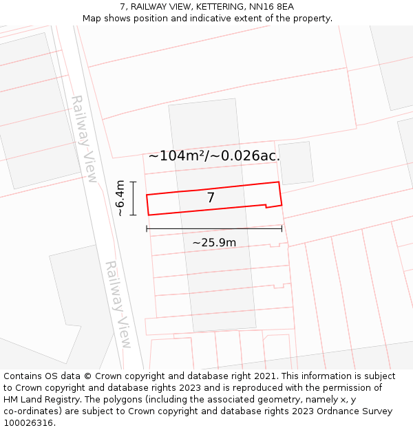 7, RAILWAY VIEW, KETTERING, NN16 8EA: Plot and title map