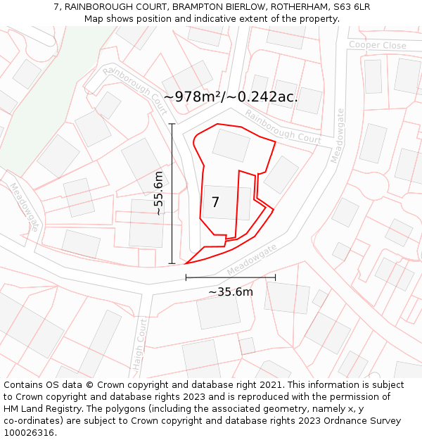 7, RAINBOROUGH COURT, BRAMPTON BIERLOW, ROTHERHAM, S63 6LR: Plot and title map