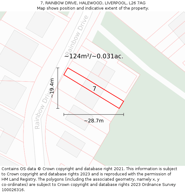 7, RAINBOW DRIVE, HALEWOOD, LIVERPOOL, L26 7AG: Plot and title map