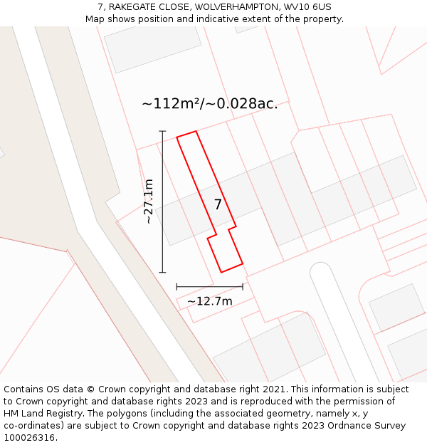 7, RAKEGATE CLOSE, WOLVERHAMPTON, WV10 6US: Plot and title map