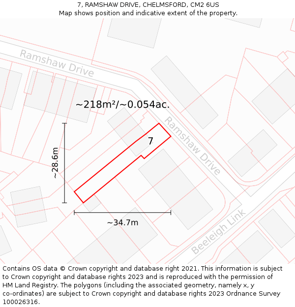 7, RAMSHAW DRIVE, CHELMSFORD, CM2 6US: Plot and title map