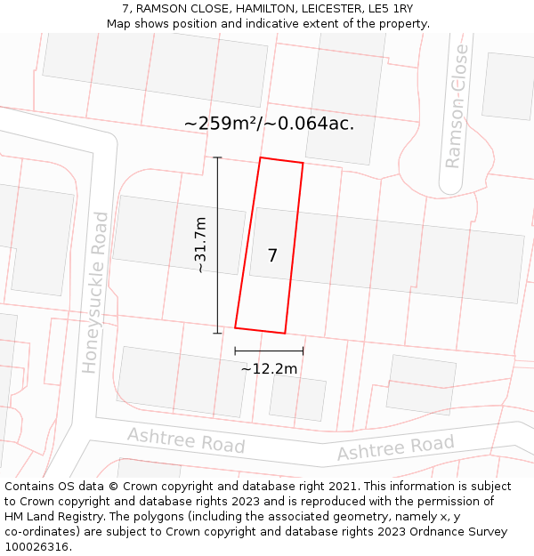 7, RAMSON CLOSE, HAMILTON, LEICESTER, LE5 1RY: Plot and title map