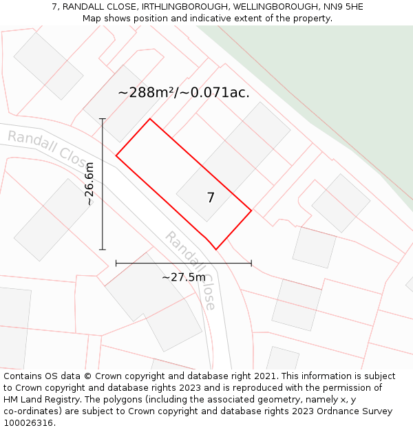 7, RANDALL CLOSE, IRTHLINGBOROUGH, WELLINGBOROUGH, NN9 5HE: Plot and title map