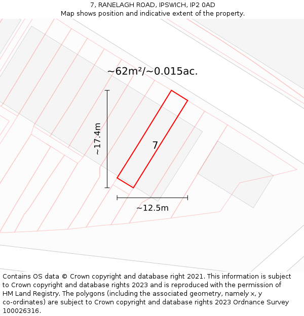 7, RANELAGH ROAD, IPSWICH, IP2 0AD: Plot and title map