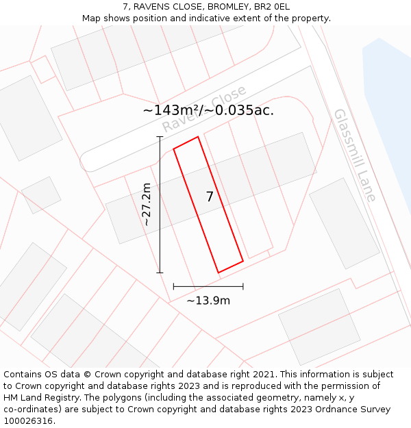 7, RAVENS CLOSE, BROMLEY, BR2 0EL: Plot and title map