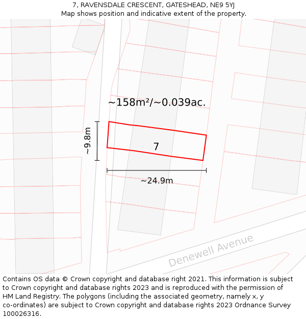 7, RAVENSDALE CRESCENT, GATESHEAD, NE9 5YJ: Plot and title map