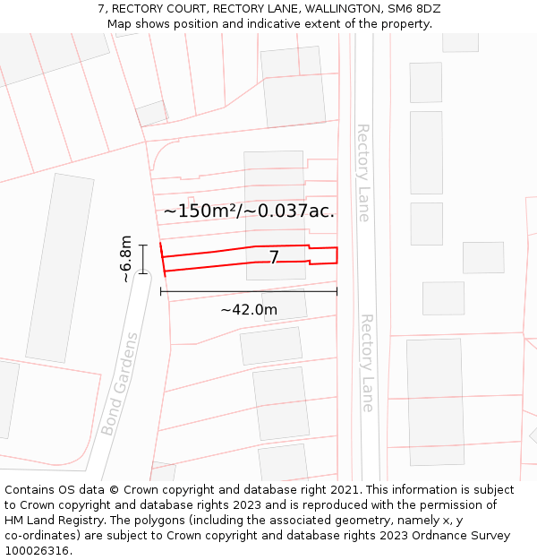 7, RECTORY COURT, RECTORY LANE, WALLINGTON, SM6 8DZ: Plot and title map