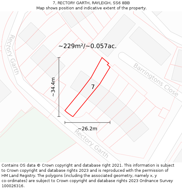 7, RECTORY GARTH, RAYLEIGH, SS6 8BB: Plot and title map