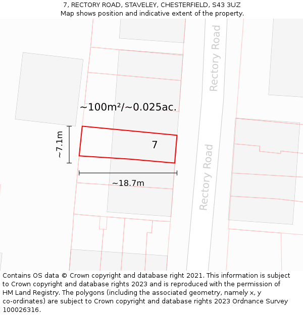 7, RECTORY ROAD, STAVELEY, CHESTERFIELD, S43 3UZ: Plot and title map